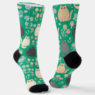 Dicke süße Katzen und Pastellblumen Muster Socken