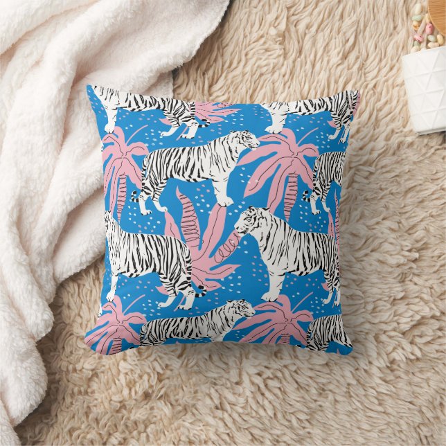 Dicke Tiger Muster in Blau und Rosa Kissen (Decke)