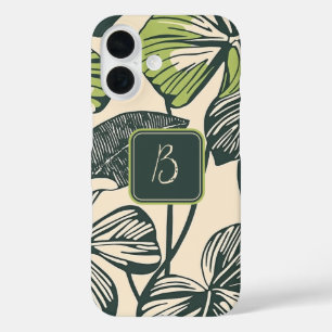 Dicke Tropische Blätter Monogramm iPhone 16 Hülle
