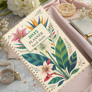 Dicke tropische botanische Muster Monogramm Planer