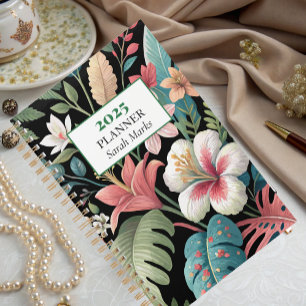 Dicke tropische botanische Muster Monogramm Planer