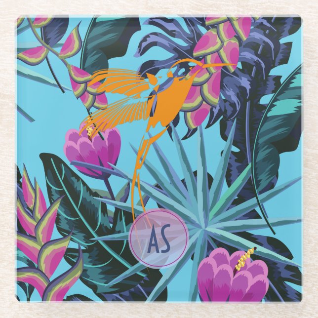 Dicke tropische Foliage Muster mit Hummingbird Glasuntersetzer (Vorderseite)