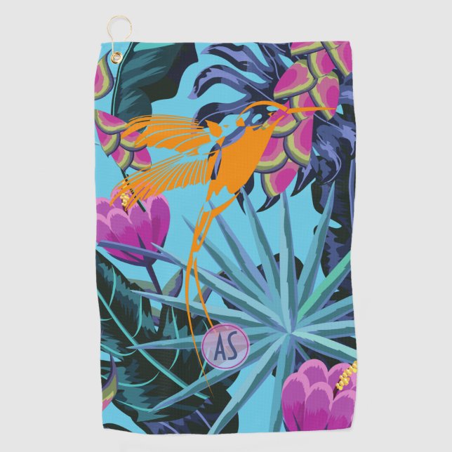 Dicke tropische Foliage Muster mit Hummingbird Golfhandtuch (Vorderseite)