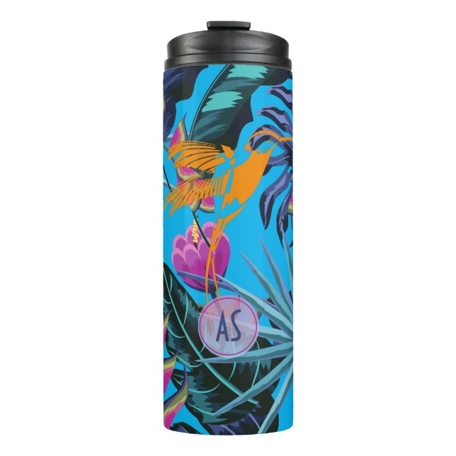 Dicke tropische Foliage Muster mit Hummingbird Thermosbecher (Vorderseite)