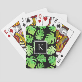 Dicke tropische grüne Blätter Monogramm Spielkarten