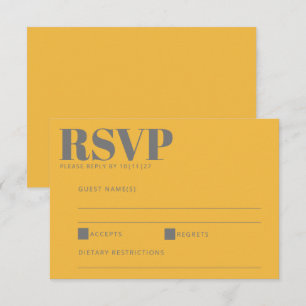 Dicke Typografie Gelb und Grau Moderne Hochzeit RSVP Karte