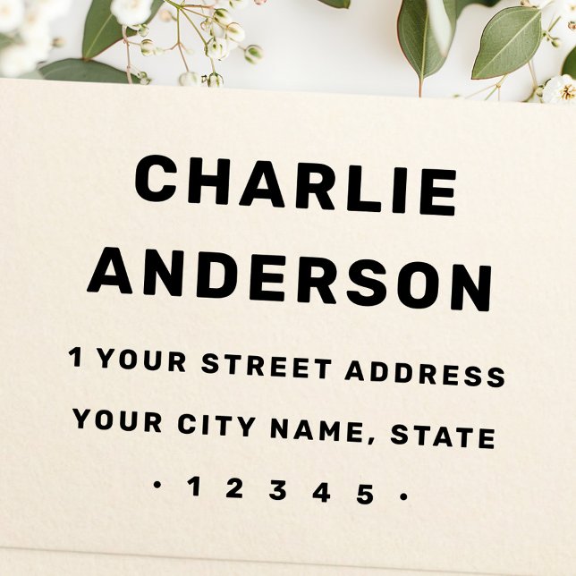 Dicke Typografie moderne minimale Bezeichnung Rück Gummistempel (Bold typography modern minimal name return address rubber stamp)