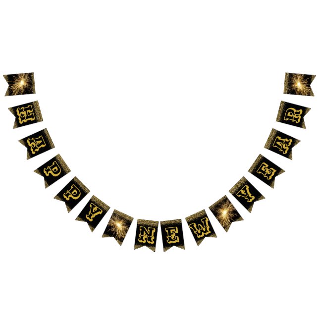 Dicke und große Buchstaben Schwarz und Gold glückl Wimpelkette (Alle)
