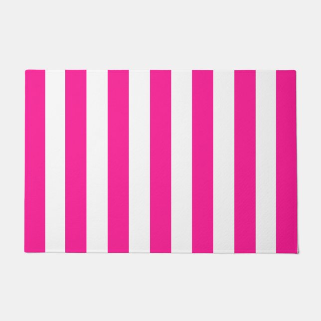 Dicke vertikale Streifen tief rosa und weiß gestre Fußmatte (Vorderseite)