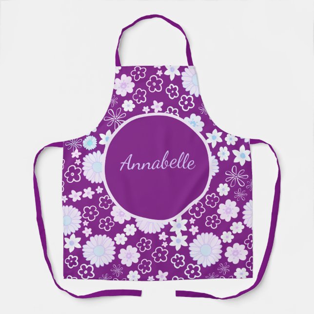 Dicke violette Blumen Girly Floral Muster genannt Schürze (Vorderseite)