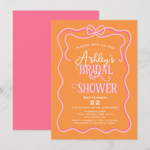 Dicke Wavy Frame Bow Rosa Orange Brautparty Einladung