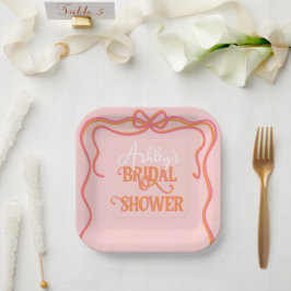 Dicke Wavy Frame Bow Rosa Orange Brautparty Pappteller