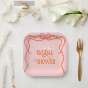 Dicke Wavy Frame Bow Rosa Orange Brautparty Pappteller