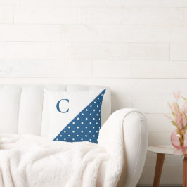 Dicke Weiß auf Blue Polka Dot Muster Monogram Kissen