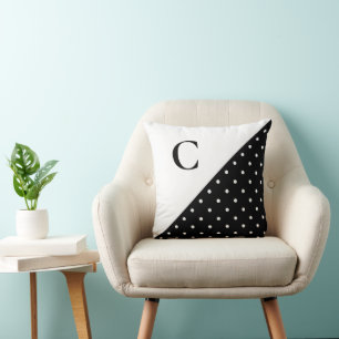 Dicke Weiß auf Schwarz Polka Dot Muster Monogram Kissen