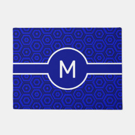 Dicke weiße Monogramm auf blaunistete Hexagons Fußmatte
