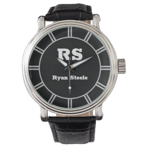 Dicke weiße Monogramm und Name, Lt Gray Lines auf  Armbanduhr