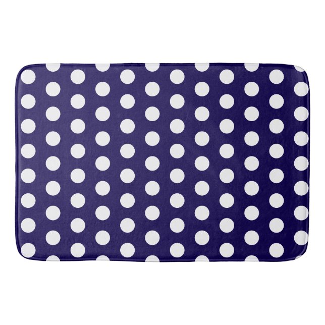 Dicke weiße Polka Punkte auf Navy Blue Badematte (Vorderseite)