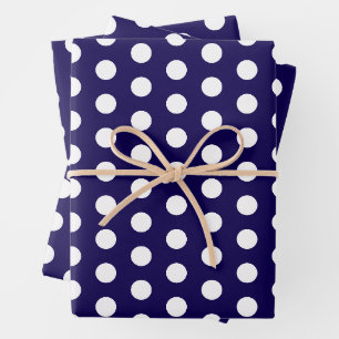Dicke weiße Polka Punkte auf Navy Blue Geschenkpapier Set
