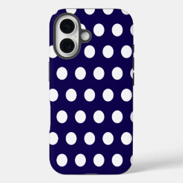 Dicke weiße Polka Punkte auf Navy Blue iPhone 16 Hülle