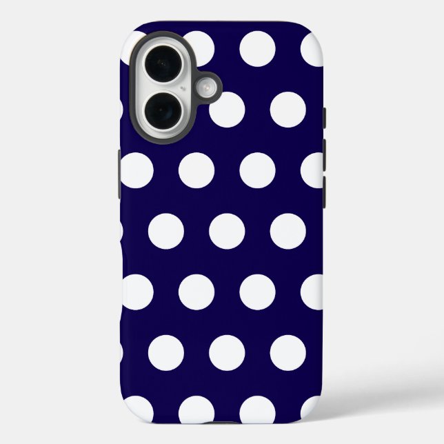 Dicke weiße Polka Punkte auf Navy Blue iPhone 16 Hülle (Rückseite)