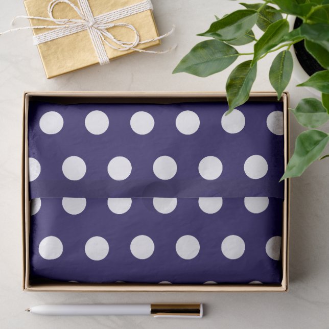Dicke weiße Polka Punkte auf Navy Blue Seidenpapier (Geschenk)