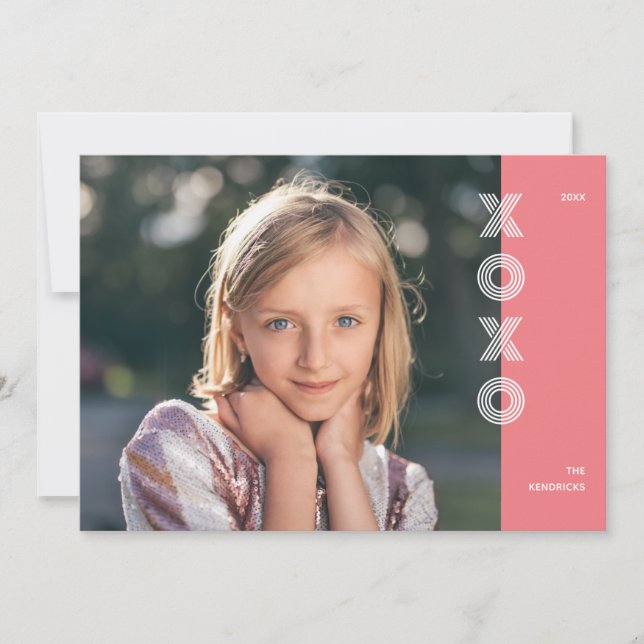 Dicke XOXO Valentinstag Fotokarte - Bubblegum Einladung (Vorderseite)