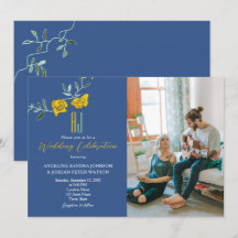 Dicke Yellow Navy Blue Monogram Foto Wedding