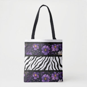 Dicke zebra lila, blumenschwarze Tasche