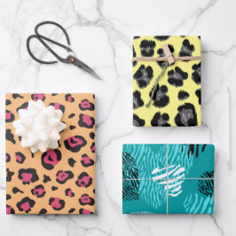 Dicke Zebra- und Leopard-Druckmuster Geschenkpapier Set