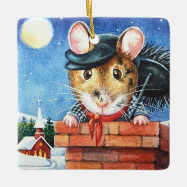 Dickens Christmas Chimney Sweep Mouse Art Keramikornament (Vorderseite)