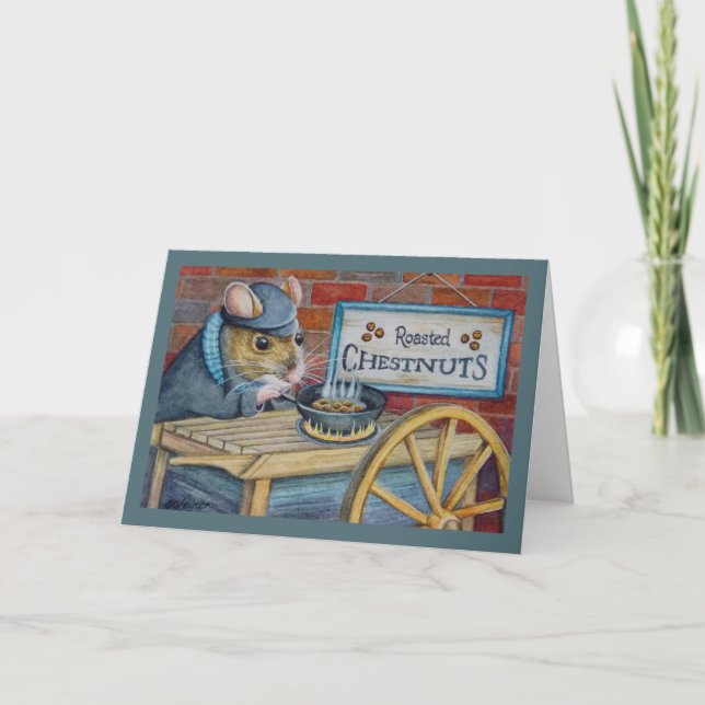 Dickens Christmas Mouse Rösten Kastanien Kunst Karte (Vorderseite)