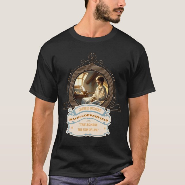 Dickens Copperfield Zitat Gold Blau T-Shirt (Vorderseite)