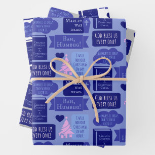 Dickens Scrooge A Christmas Carol Blue Bah Humbug Geschenkpapier Set