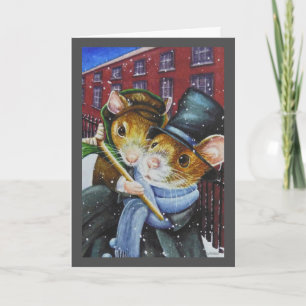 Dickens Weihnachtslied Mäuse Aquarell Kunst Karte