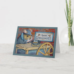 Dickens Weihnachtsmaus röstet Kastanien Kunst Karte