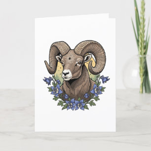 Dickhornschafe mit blauen Colorado-Columbine-Blume Feiertagskarte