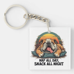 Dicklicher englischer Bulldoggen-Nap und Snack Schlüsselanhänger