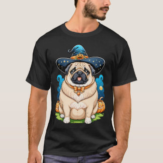 "Dickliches Mops-Hund in Hexenhut Halloween-Kunsts T-Shirt