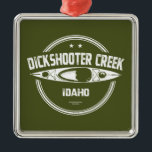 Dickshooter Creek Idaho Kayaking Ornament Aus Metall<br><div class="desc">Die Dickshooter-Creek beginnt westlich von Dickshooter, Idaho, und fließt nach Süden und schneidet eine schmale, tiefe Schlucht durch die hügelige Plateau-Landschaft, bis sie sich in Deep Creek einfügt. Das Wasser des Dickshooters fließt bis zum Spätherbst bis in den Frühsommer und verlasse sich hinter nur abgeschiedenen Becken im Schottergeflecht. Diese Schlucht...</div>