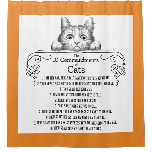 Die 10 Gebote der Katzen lustig Duschvorhang (Vorderseite)