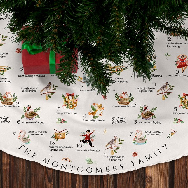 Die 12 Tage Weihnachten | Holiday Monogram Polyester Weihnachtsbaumdecke (Von Creator hochgeladen)