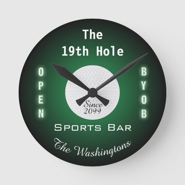 Die 19. Loch Golf Golfers Sportmauer-Uhr Runde Wanduhr (Vorderseite)
