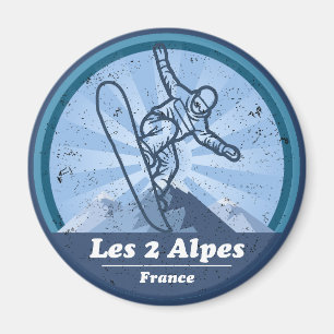 Die 2 Alpen Skistation - Snowboard Magnet