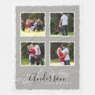 Die 4 Foto-Collage addieren Familienname-graues Fleecedecke