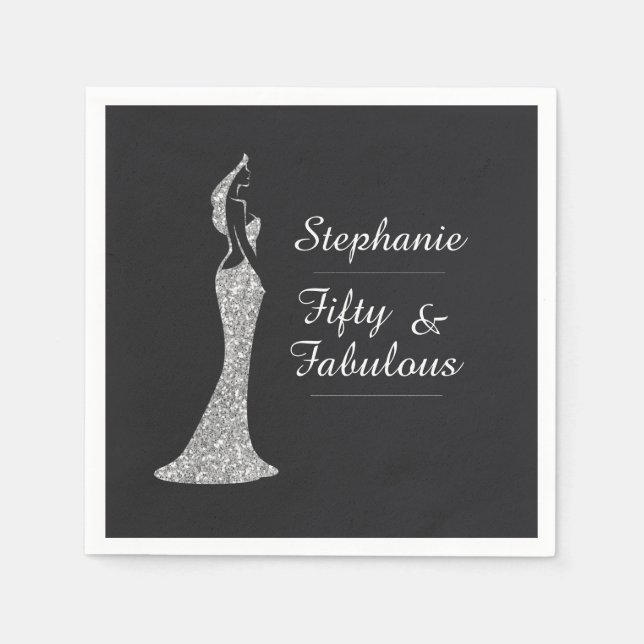 Die 50. Modern Silver Cocktail Dress Birthday Serviette (Vorderseite)