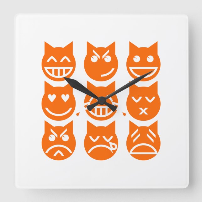 Die 9 Leben der Emoji-Katze Quadratische Wanduhr (Vorderseite)
