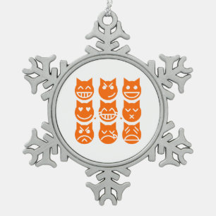 Die 9 Leben der Emoji-Katze Schneeflocken Zinn-Ornament