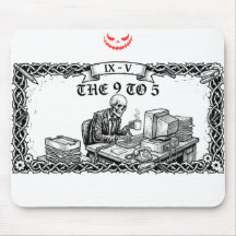 Die 9-to-5-Tarotkarte | Lustiges Skelett im Büro