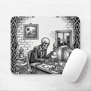 Die 9-to-5-Tarotkarte Lustiges Skelett im Büro Mousepad